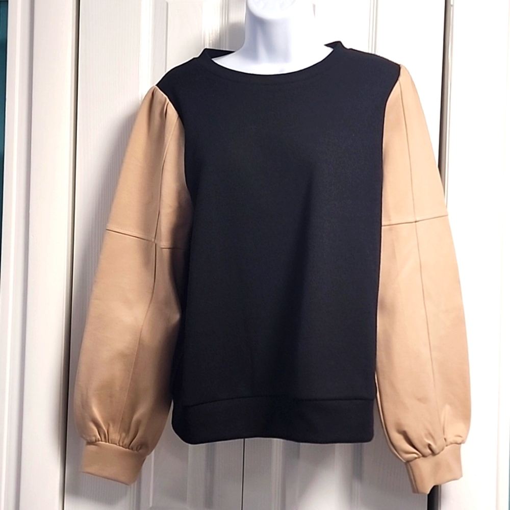 Women's THML LS Shirt Medium Black and Tan